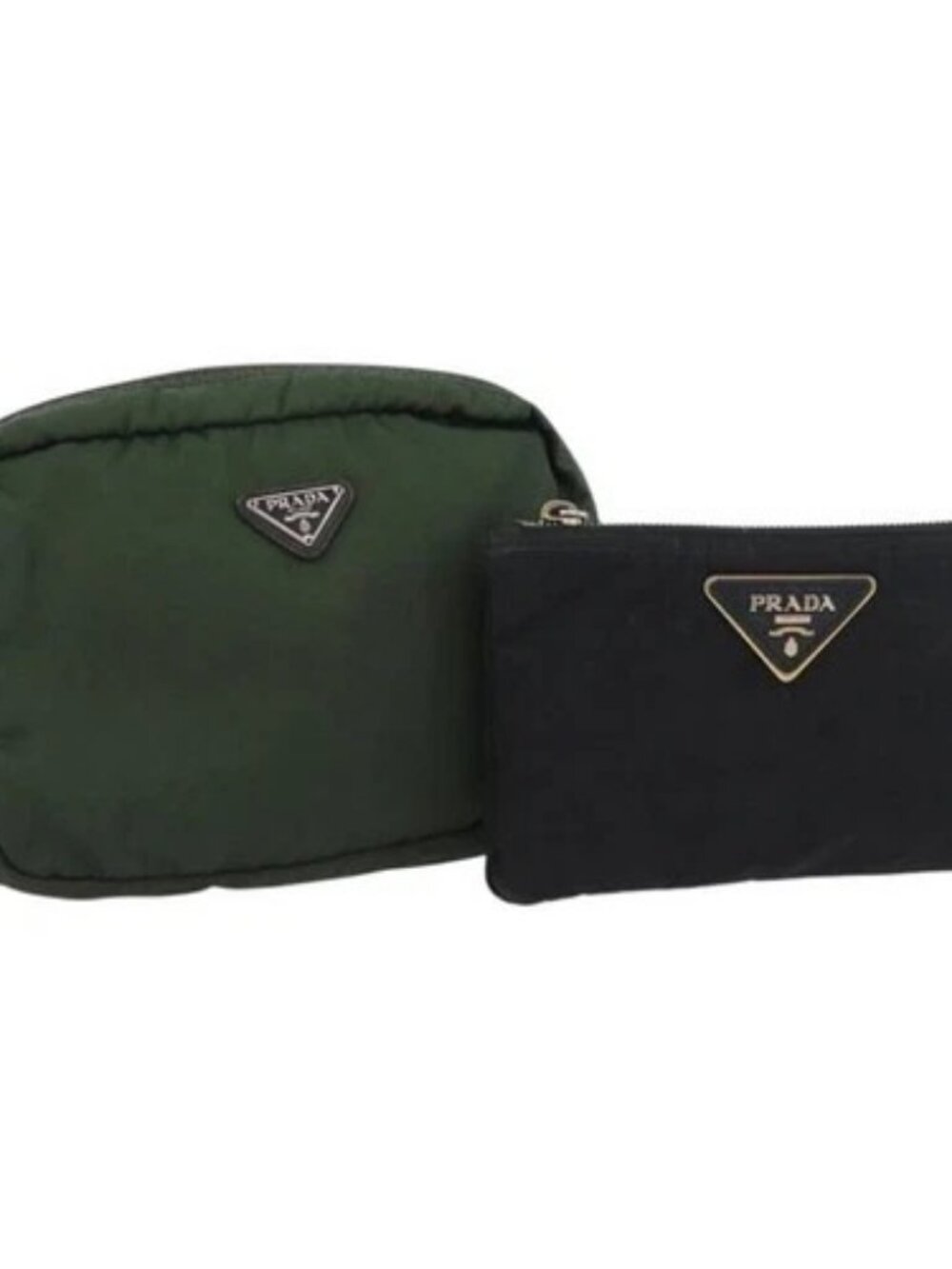 PRADA Pouch Nylon 2 Set Khaki Black Auth bs33737